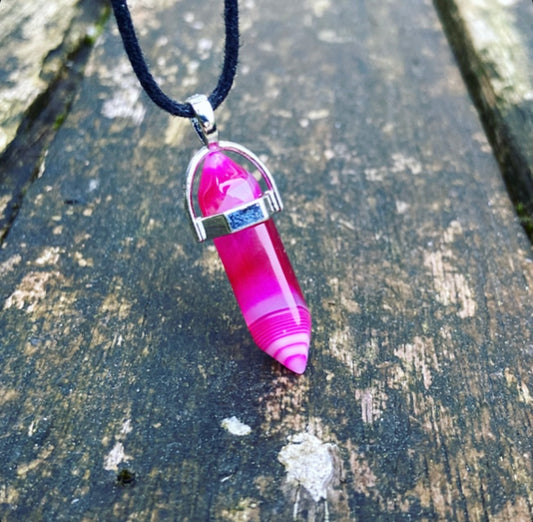 Dubbelpunt hanger roze agaat "Emotioneel Evenwicht"