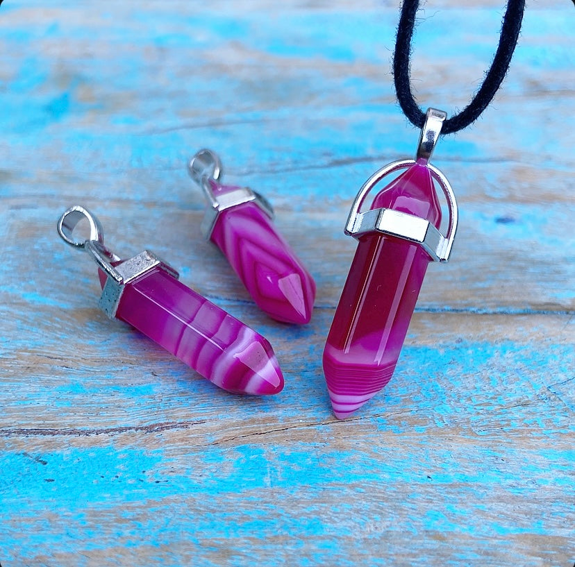 Dubbelpunt hanger roze agaat "Emotioneel Evenwicht"