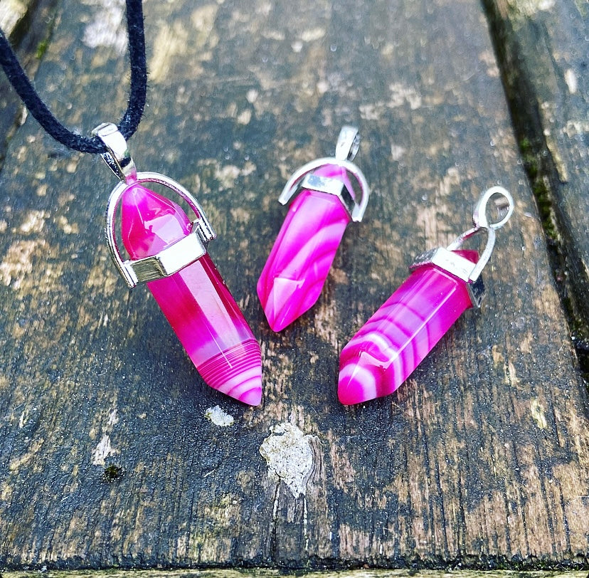 Dubbelpunt hanger roze agaat "Emotioneel Evenwicht"