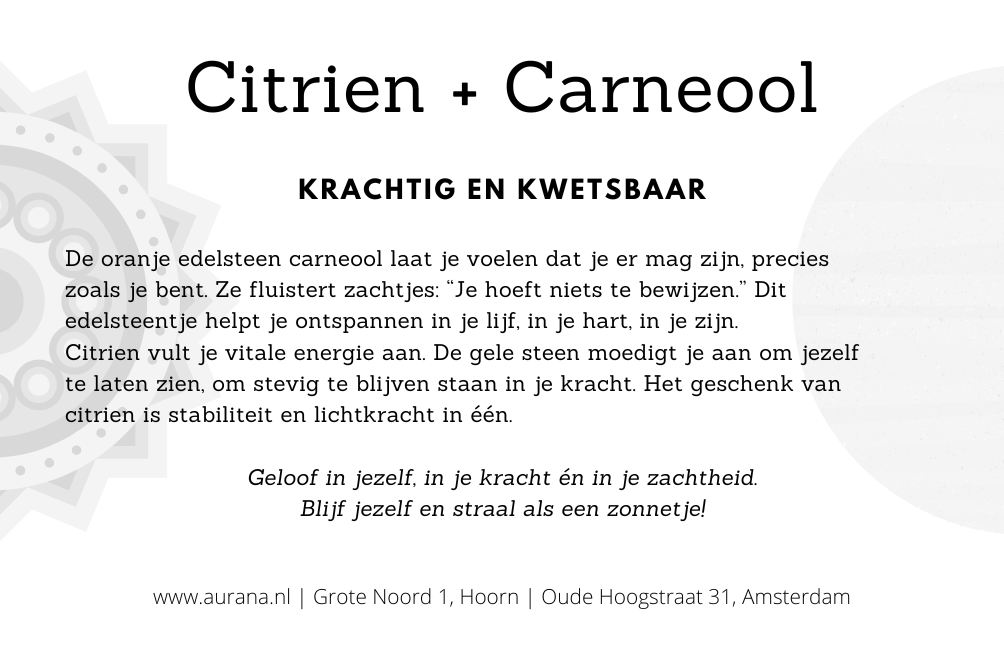 Citrien & Carneool geschenksetje "Krachtig & kwetsbaar: laat je lichtje schijnen"