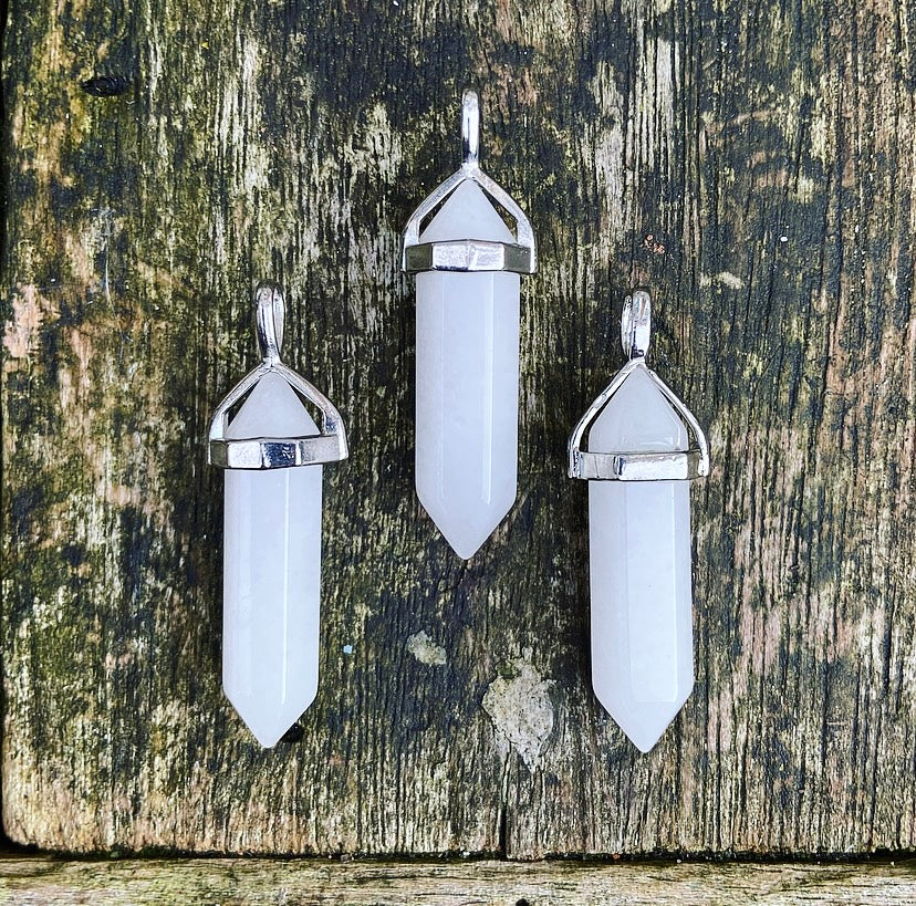 Dubbelpunt hanger Witte Jade "Loslaten & Vertrouwen"