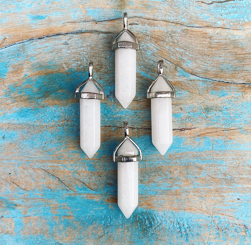 Dubbelpunt hanger Witte Jade "Loslaten & Vertrouwen"