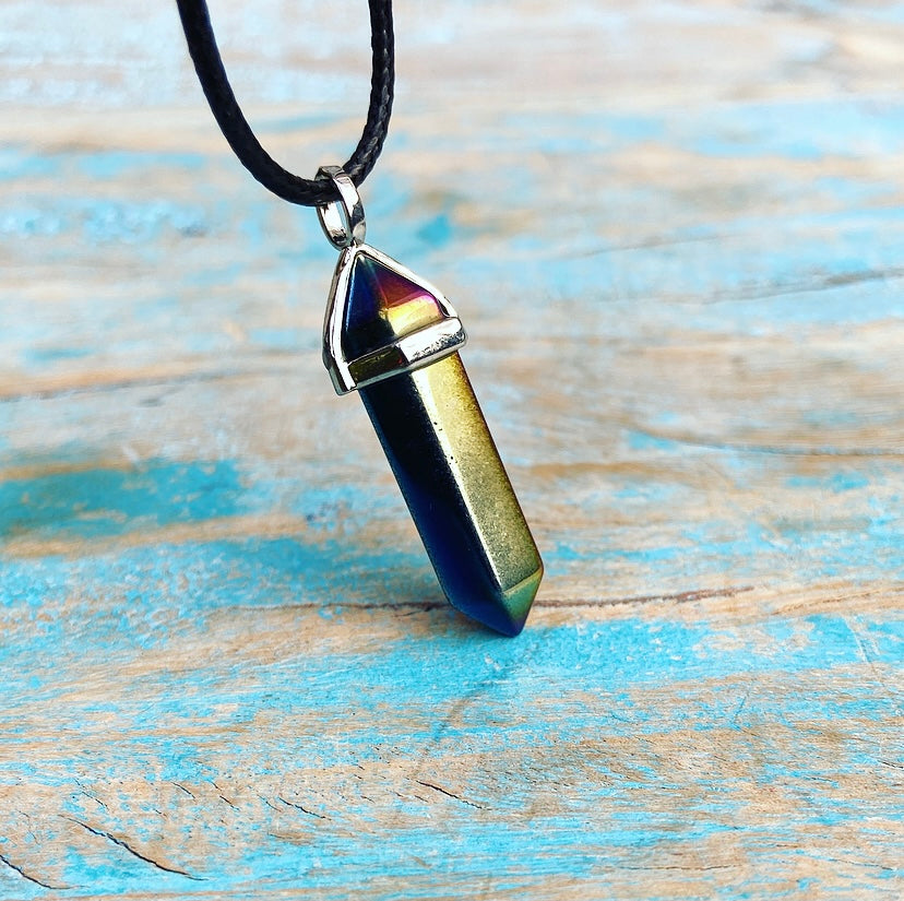 Colon pendant Titanium Aura Quartz "Rainbow Bridge"