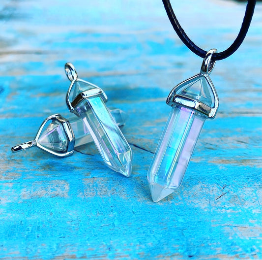 Dubbelpunt hanger Angel Aura Quartz "Energie van de Engelen"