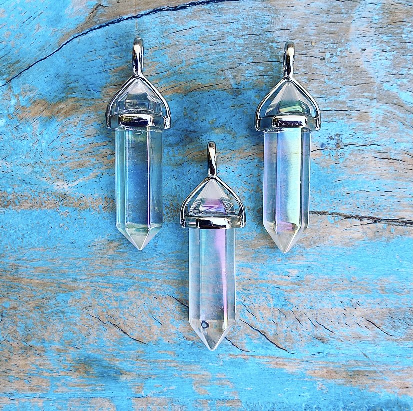 Dubbelpunt hanger Angel Aura Quartz "Energie van de Engelen"