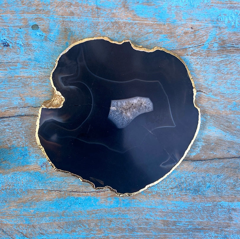 Onderzetter van zwarte agaat "Innerlijke Rust"