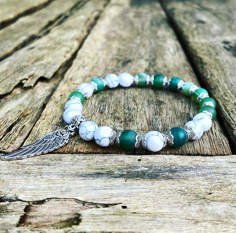 Lucky Charm Armband Groene Agaat & Howliet "Angel Healing"