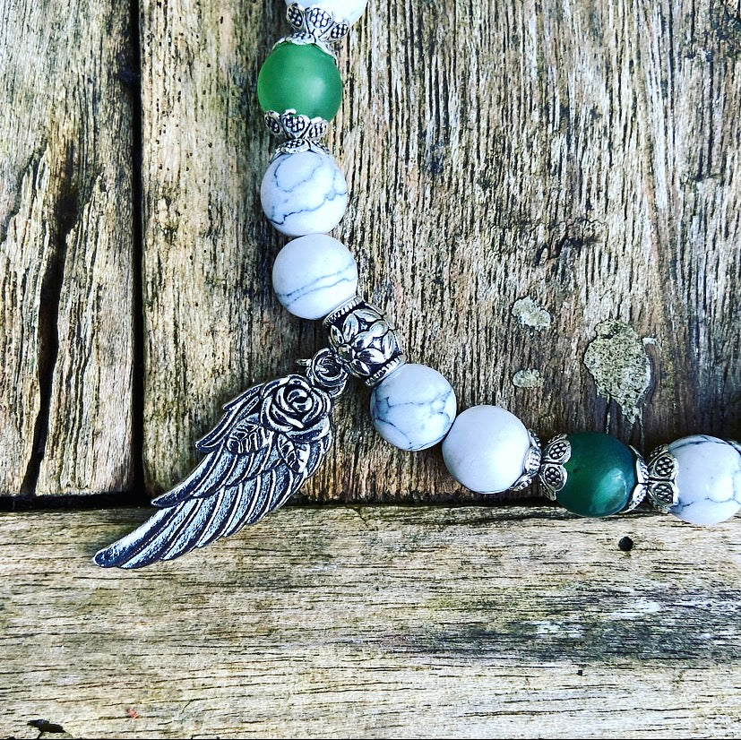 Lucky Charm Armband Groene Agaat & Howliet "Angel Healing"