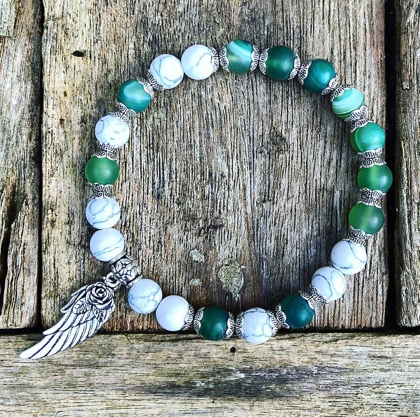 Lucky Charm Armband Groene Agaat & Howliet "Angel Healing"