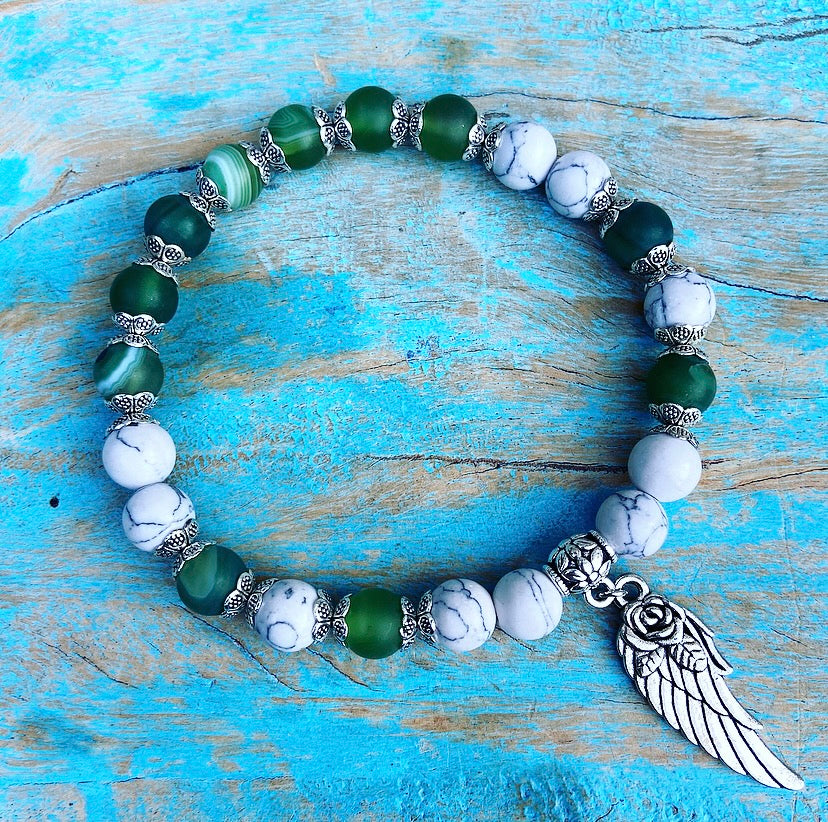 Lucky Charm Armband Groene Agaat & Howliet "Angel Healing"