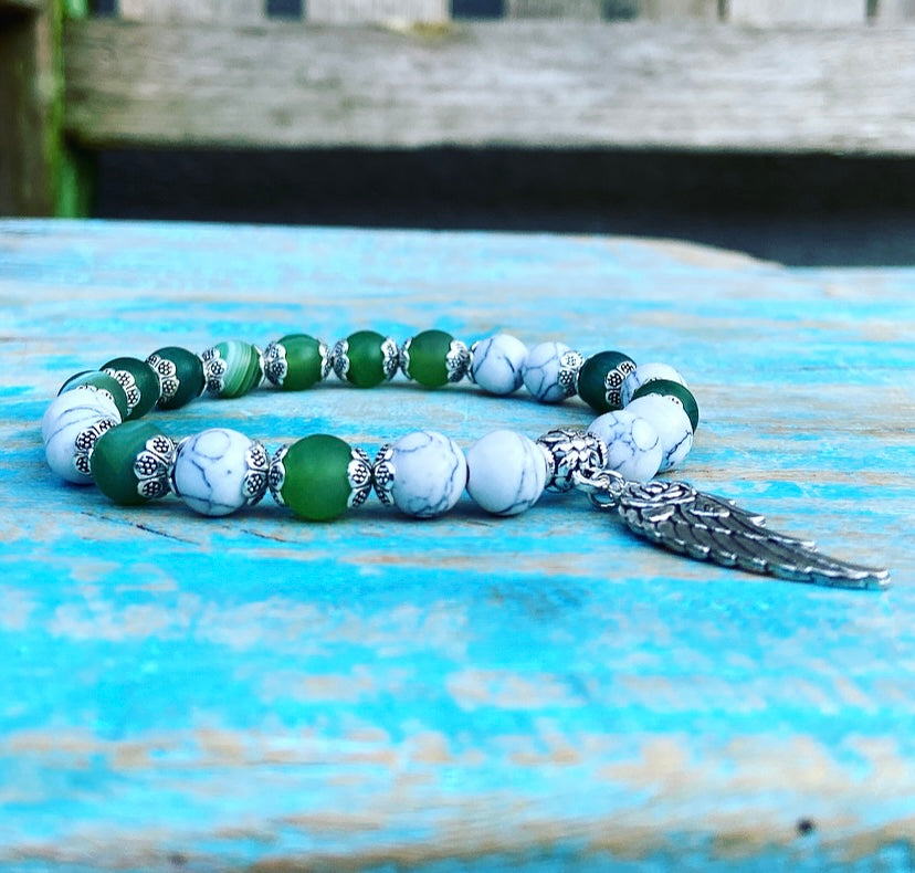 Lucky Charm Armband Groene Agaat & Howliet "Angel Healing"