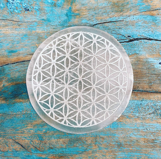 Selenite Flower of Life Disc for Energetic Cleansing