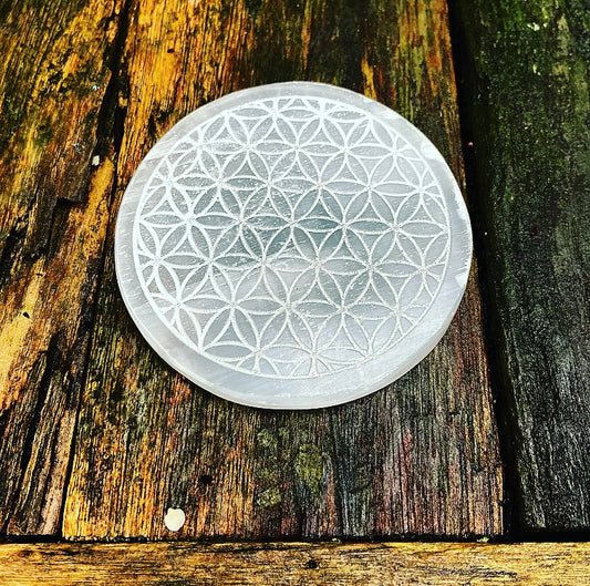 Selenite Flower of Life Disc for Energetic Cleansing