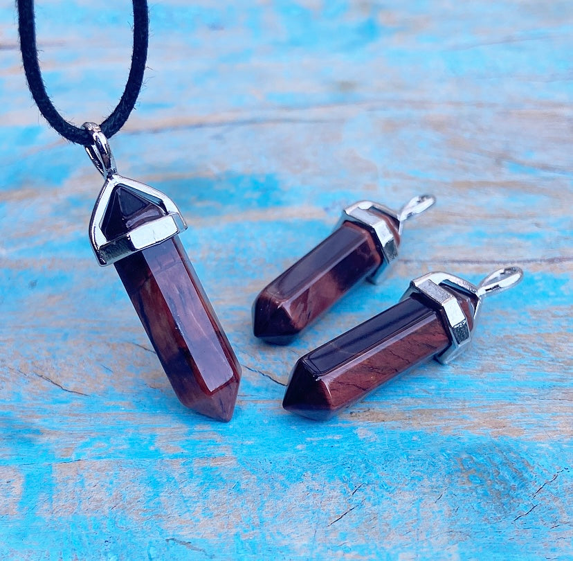 Dubbelpunt hanger Rode Tijgeroog "Zelferkenning & Waardering"