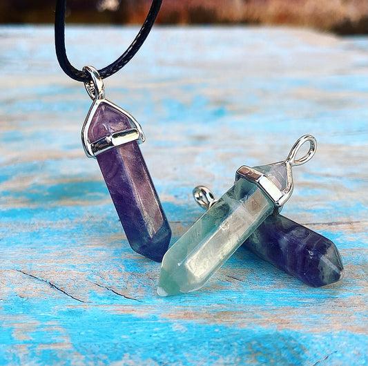 Dubbelpunt hanger Fluoriet "Aura Reiniging"