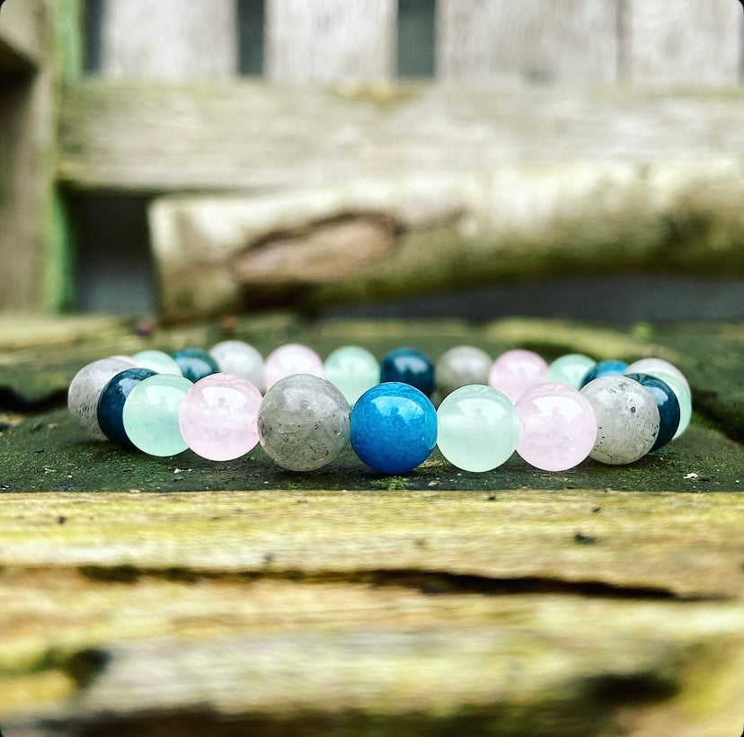 Armband Labradoriet, Rozenkwarts, Aventurijn en Apatiet "Jij kunt dit"