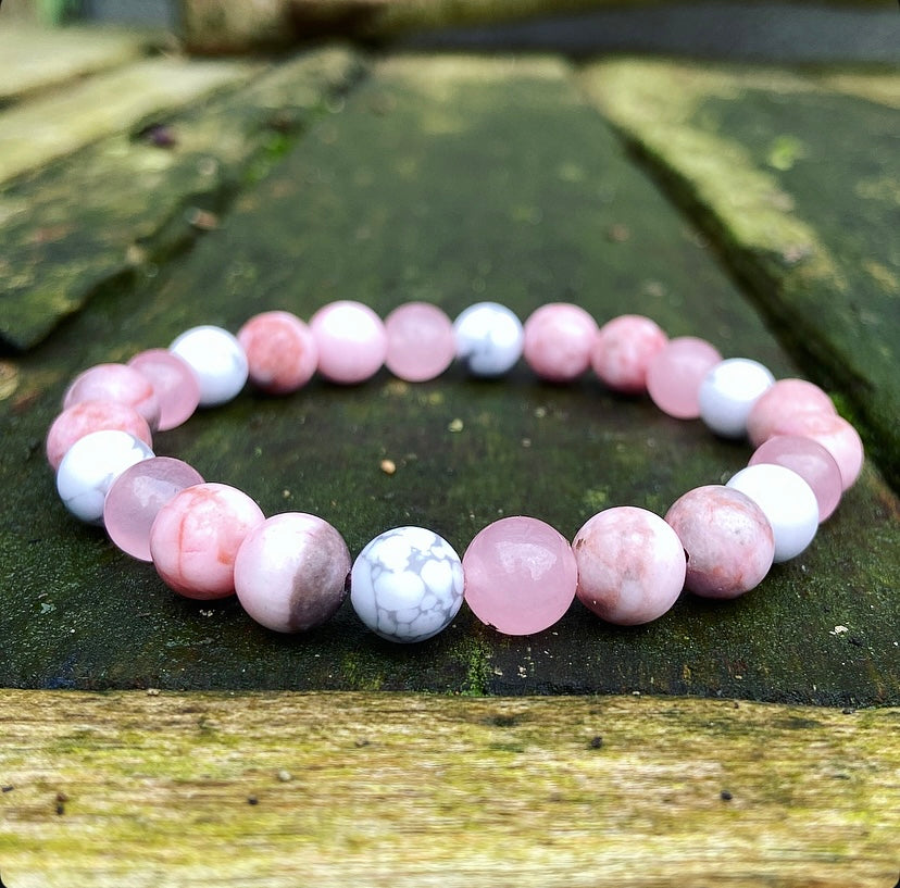 Armband Andes Opaal, Rozenkwarts & Howliet "Bevrijd je Liefdesenergie"