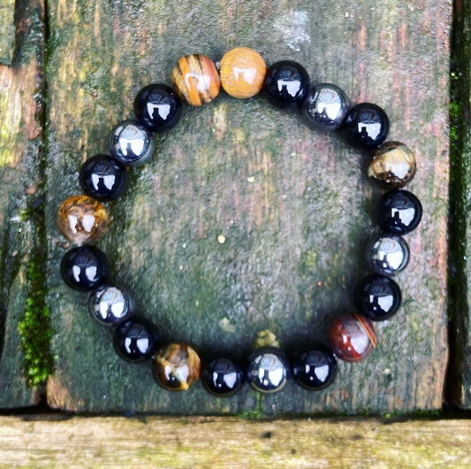 Armband Hematiet, Tijgeroog en Obsidiaan "Triple Protection"