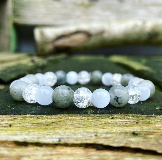 Armband Labradoriet, Seleniet en Bergkristal "Tao"