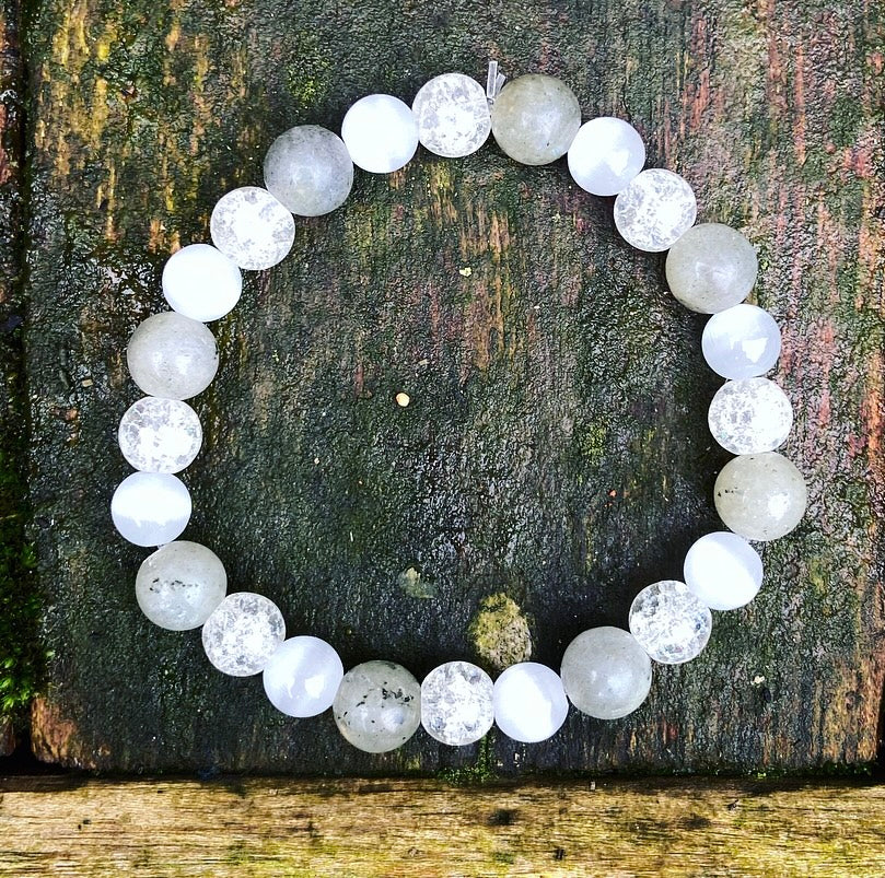 Bracelet Labradorite, Selenite and Rock Crystal "Tao"
