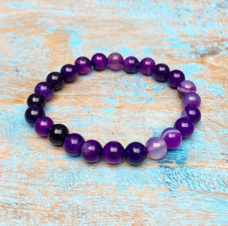Paarse Agaat armband "Aandacht verandert alles"