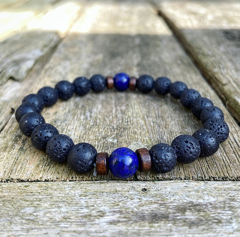 Lavasteen & Lapis Lazuli Armband "Faalangst Overwinnen"