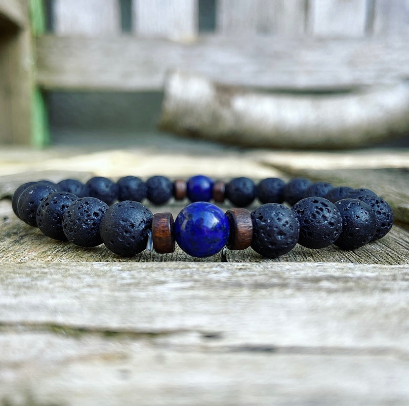 Lavasteen & Lapis Lazuli Armband "Faalangst Overwinnen"