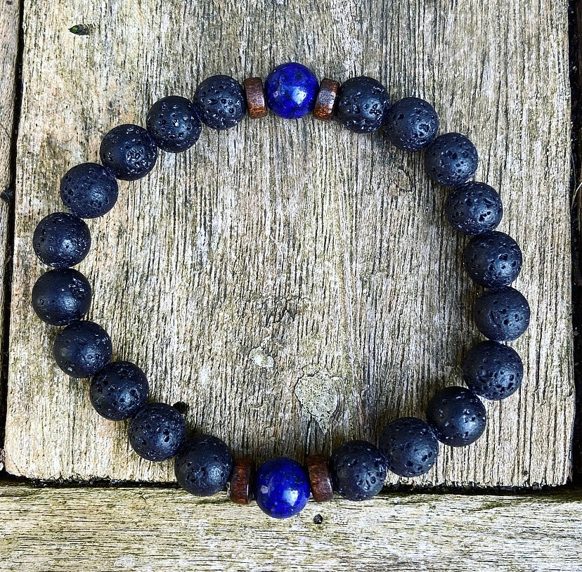 Lavasteen & Lapis Lazuli Armband "Faalangst Overwinnen"