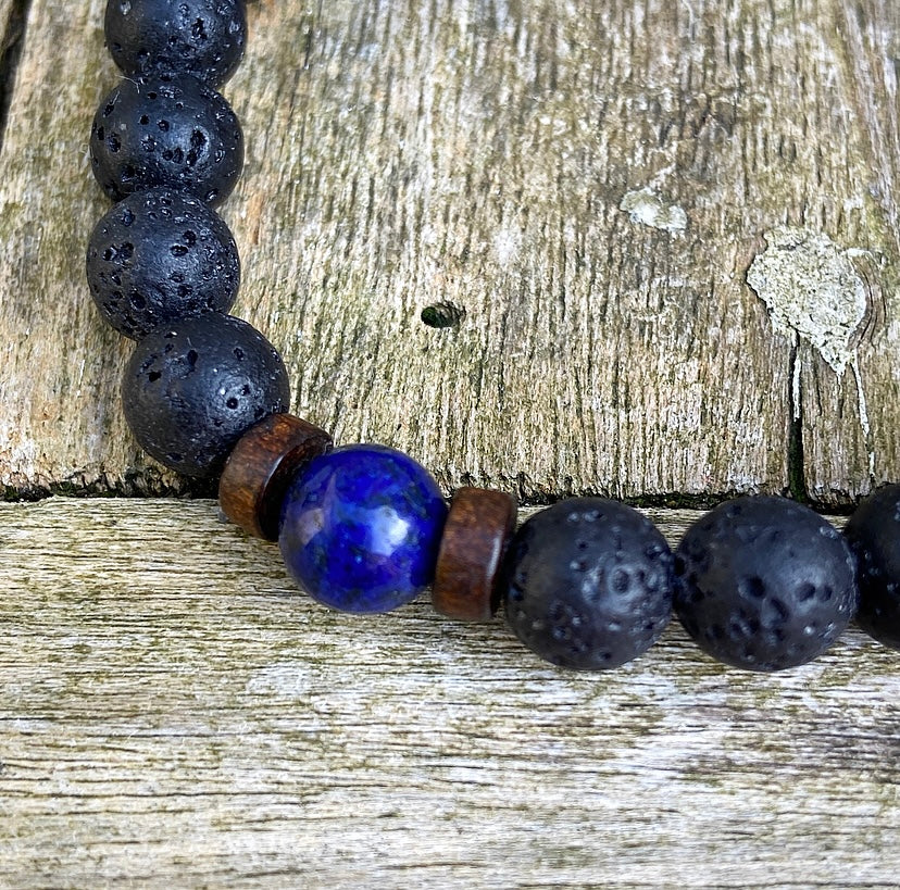 Lavasteen & Lapis Lazuli Armband "Faalangst Overwinnen"