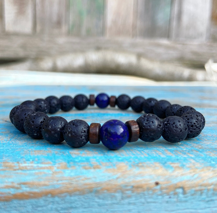 Lavasteen & Lapis Lazuli Armband "Faalangst Overwinnen"