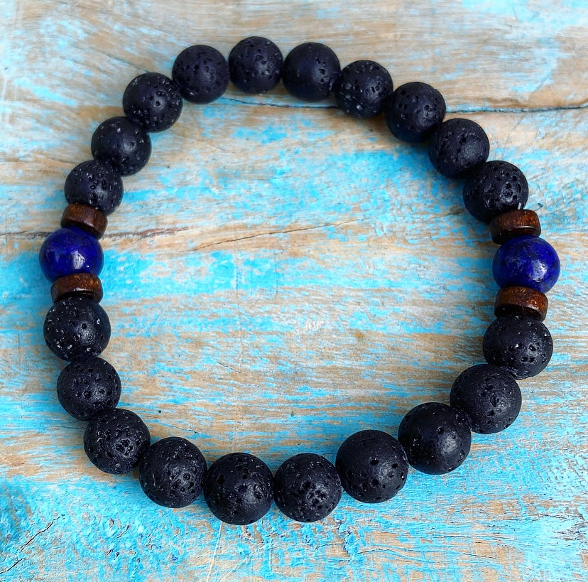 Lavasteen & Lapis Lazuli Armband "Faalangst Overwinnen"