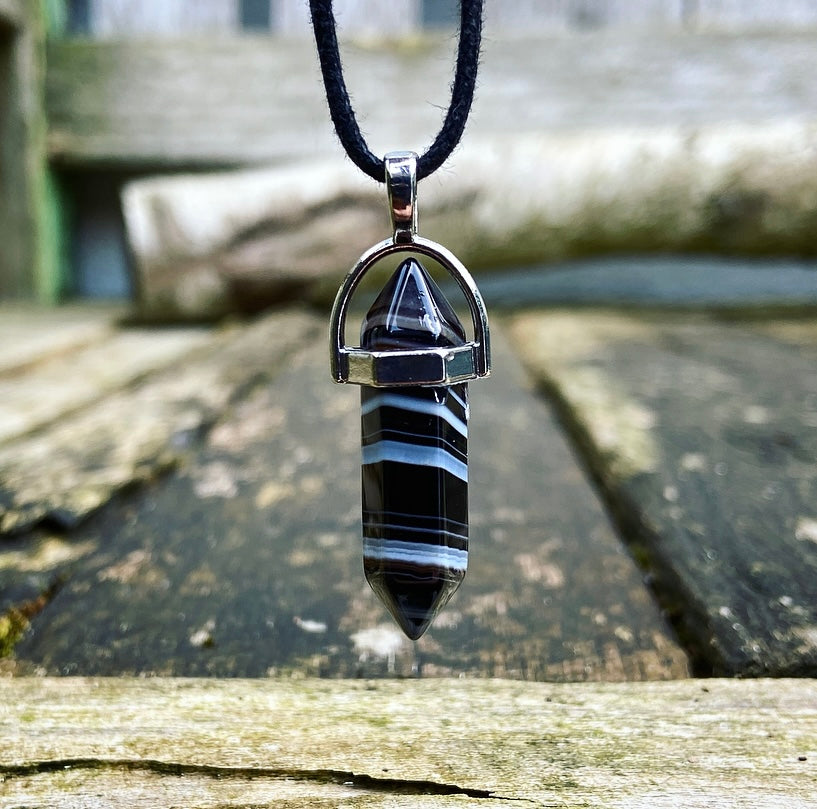 Double point pendant Black Agate "Inner Peace"
