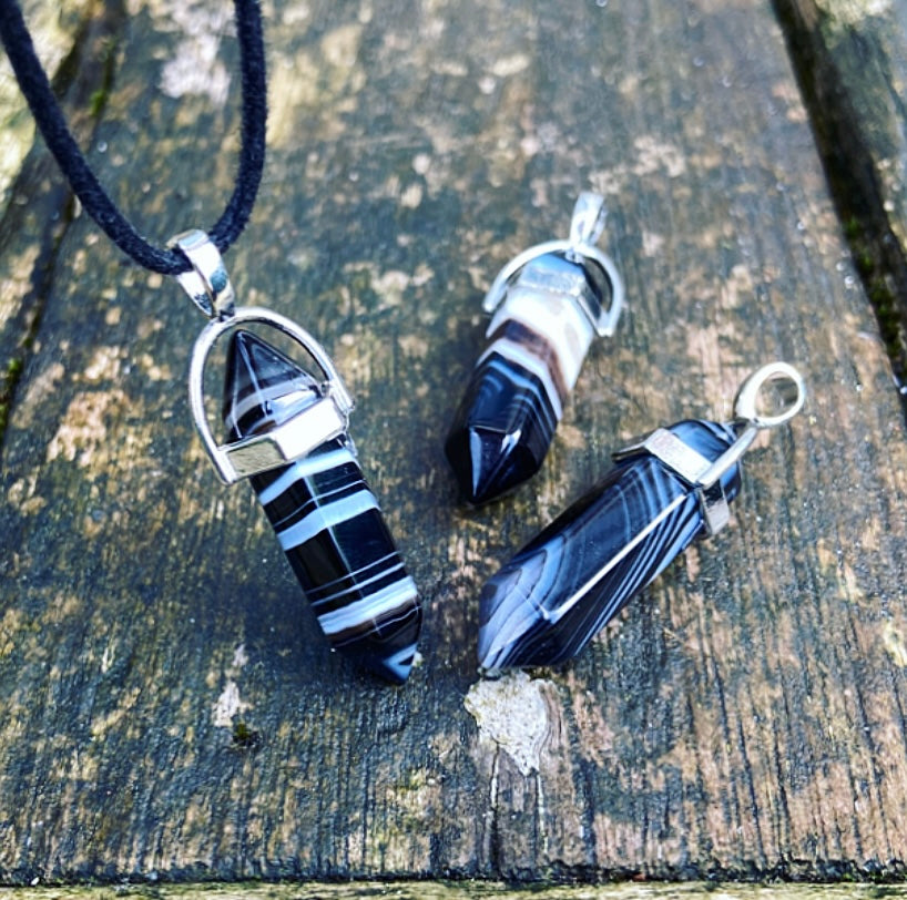 Double point pendant Black Agate "Inner Peace"