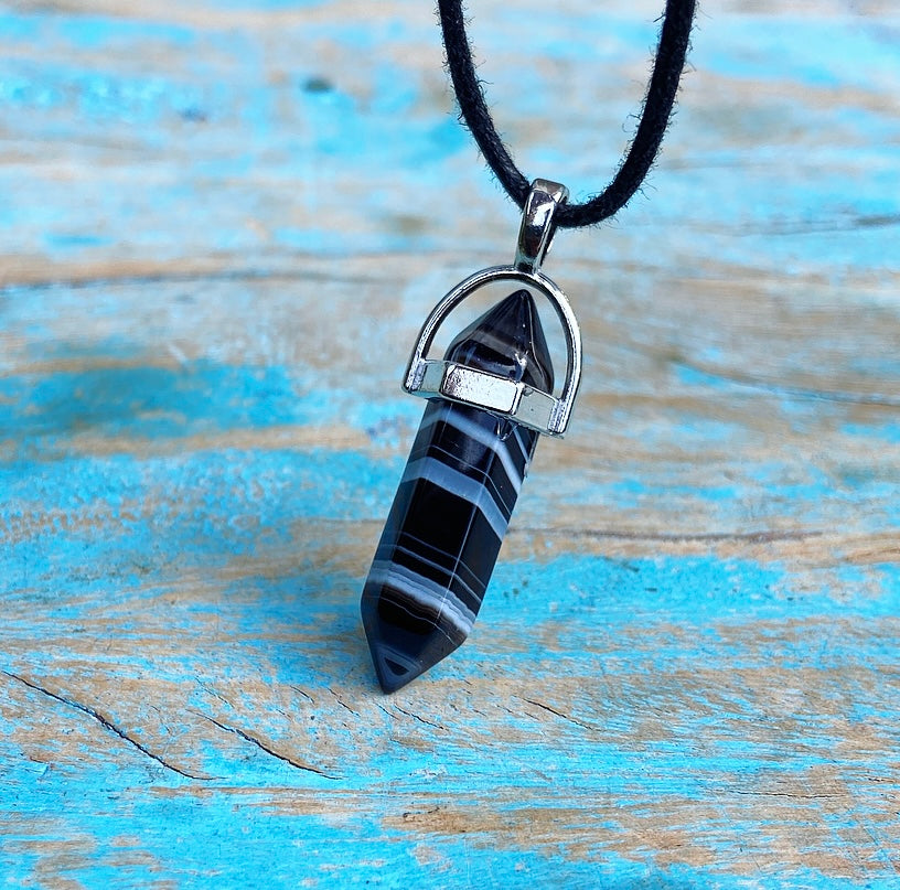 Double point pendant Black Agate "Inner Peace"
