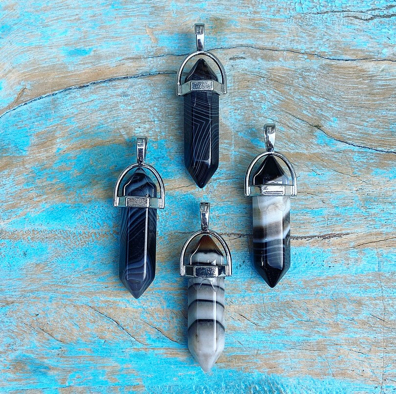 Double point pendant Black Agate "Inner Peace"