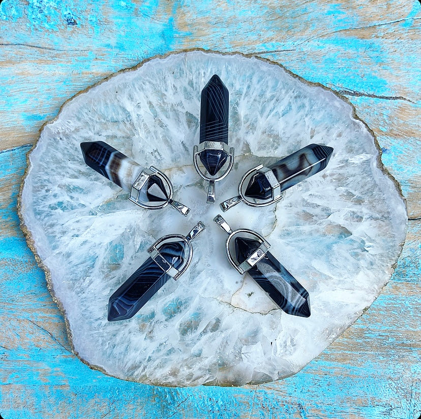 Double point pendant Black Agate "Inner Peace"