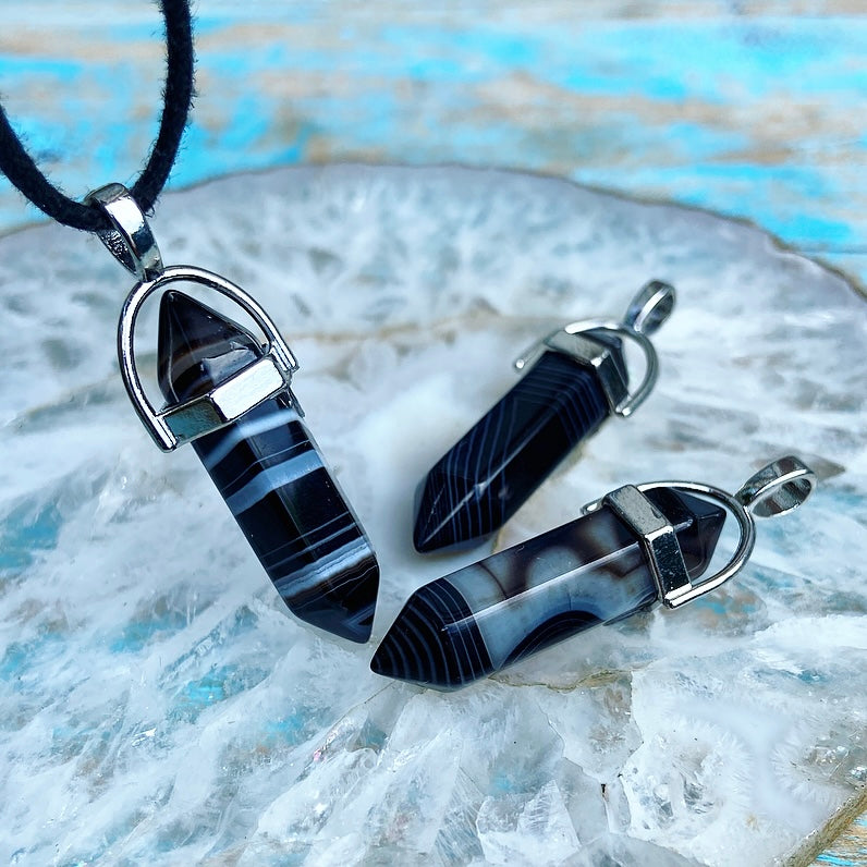 Double point pendant Black Agate "Inner Peace"
