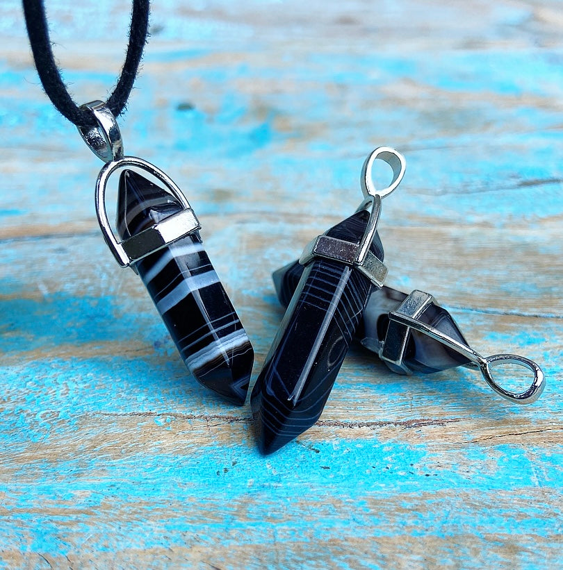 Double point pendant Black Agate "Inner Peace"
