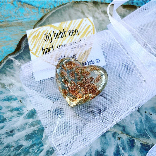 "Heart of Gold" glass heart with real gold leaf