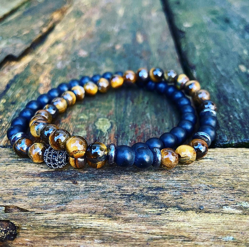 Armbanden Set Tijgeroog & Lavasteen "Durf te Stralen"