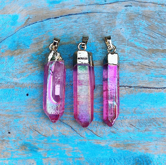 Wenskristal Roze Aura Kwarts "Leven, Liefde, Lachen"