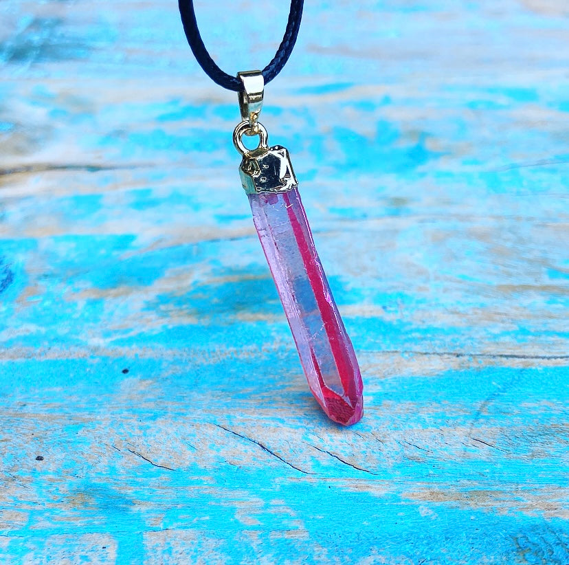 Wenskristal Roze Aura Kwarts "Leven, Liefde, Lachen"