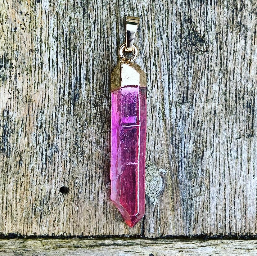 Wenskristal Roze Aura Kwarts "Leven, Liefde, Lachen"