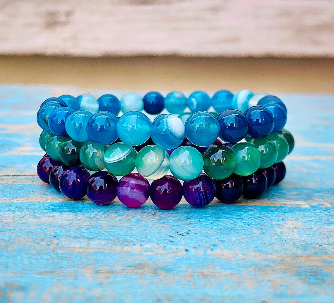 Bracelet set Agate "FEELING, KNOWING &amp; DOING"