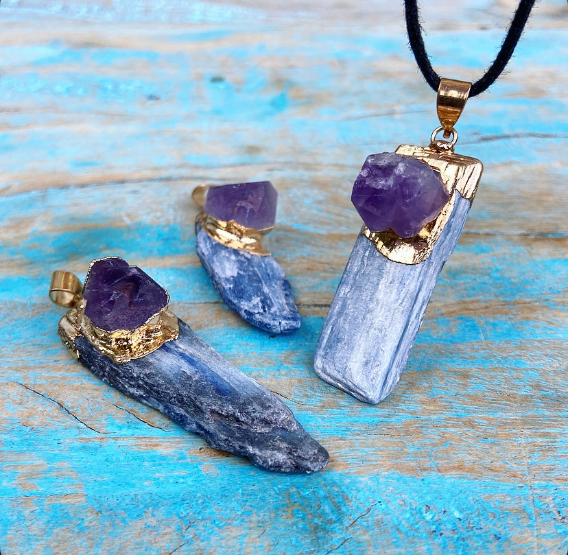 Kyanite + Amethyst pendant "Reading Minds"