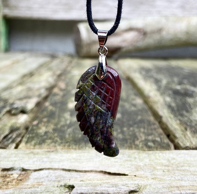 Angel Wing Pendant Dragon Blood Stone "Energetic Mastery"