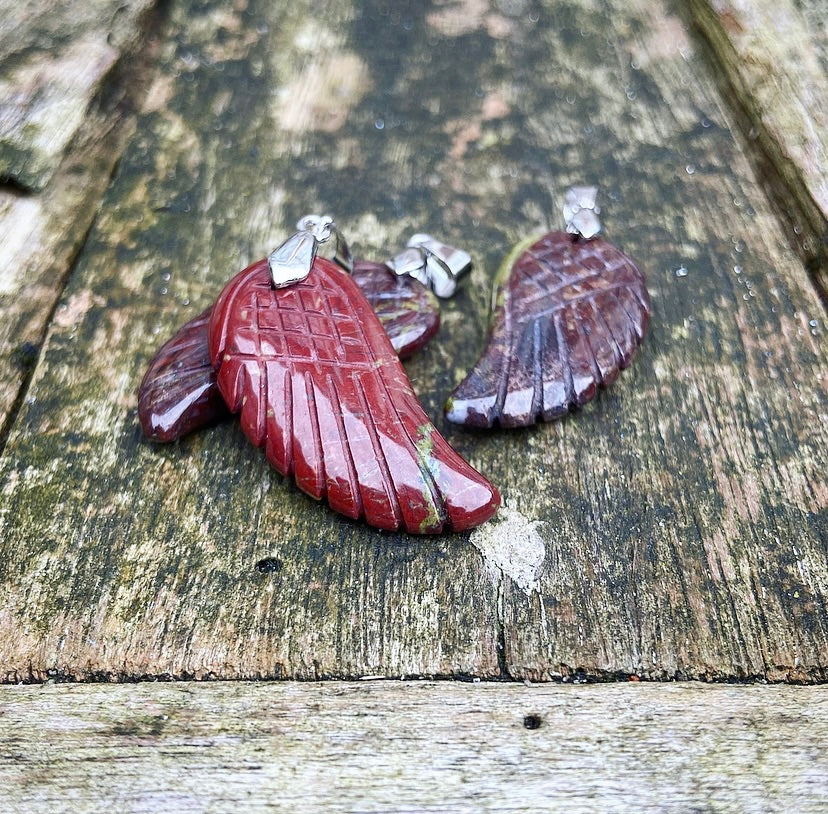 Angel Wing Pendant Dragon Blood Stone "Energetic Mastery"
