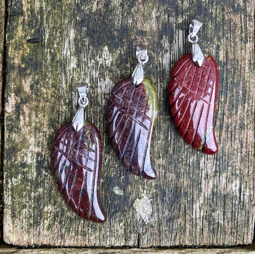 Angel Wing Pendant Dragon Blood Stone "Energetic Mastery"