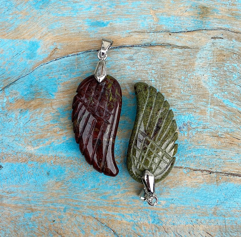 Angel Wing Pendant Dragon Blood Stone "Energetic Mastery"