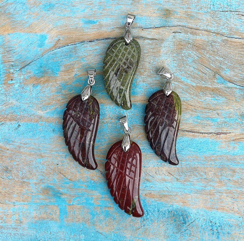 Angel Wing Pendant Dragon Blood Stone "Energetic Mastery"